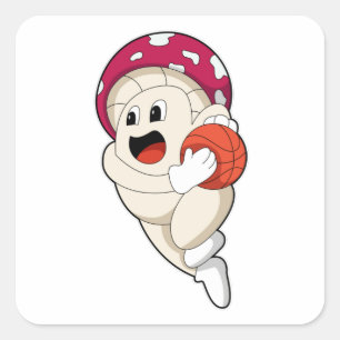 Mushroom at Basketball Sports Square Sticker