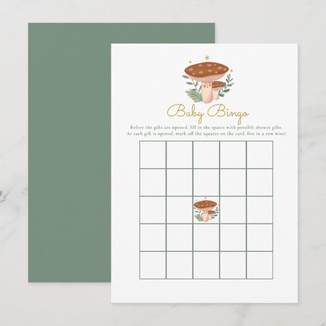 mushroom Baby Bingo Baby Shower Game  Enclosure Card (Front/Back)
