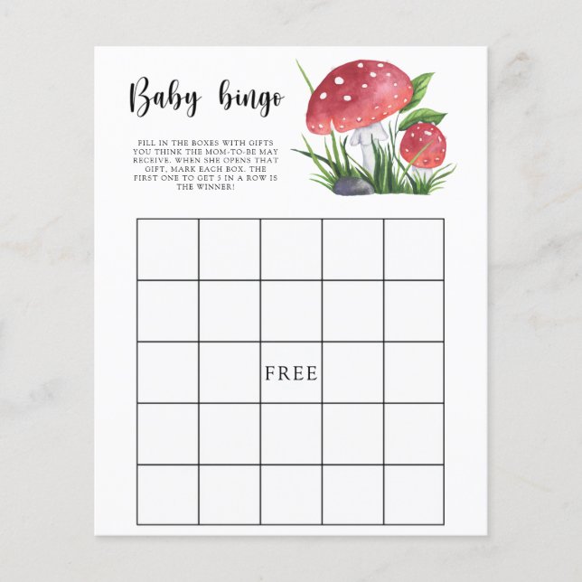 Mushroom Baby shower Baby Bingo game (Front)
