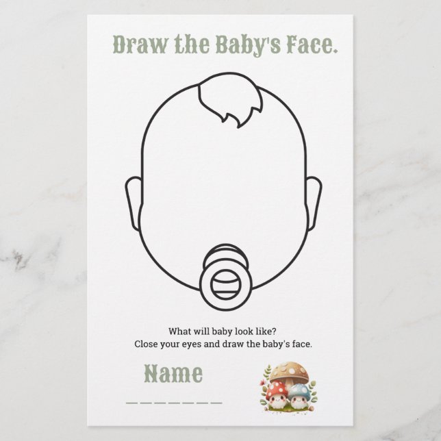Mushroom Baby Shower Draw the face Stationery (Front)