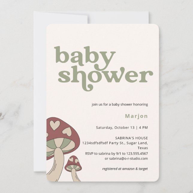 Mushroom Baby Shower | Gender Neutral Invitation (Front)
