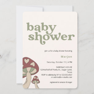 Mushroom Baby Shower   Gender Neutral Invitation