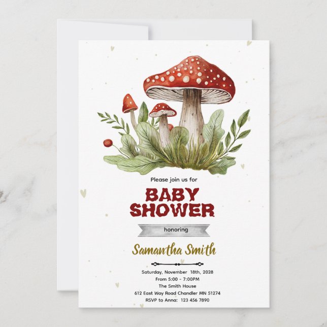 Mushroom baby shower invitation (Front)