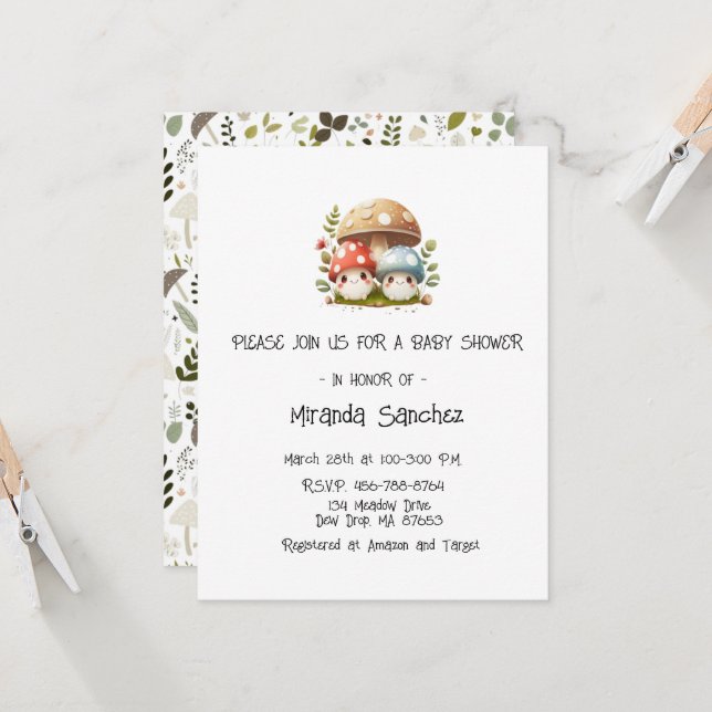 Mushroom Baby Shower  Invitation (Front/Back In Situ)