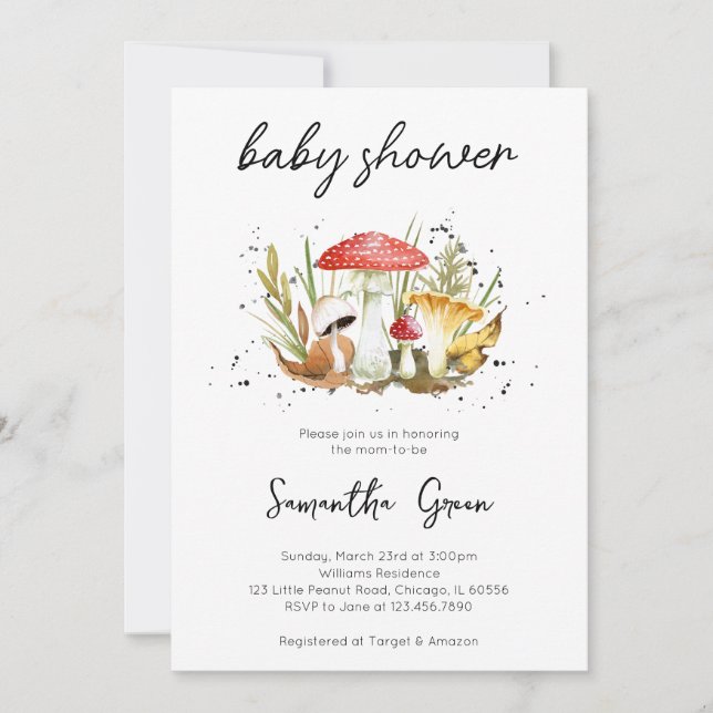 Mushroom Baby Shower Invitation (Front)