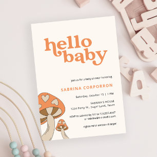 Mushroom Baby Shower Invitation   Orange and Brown