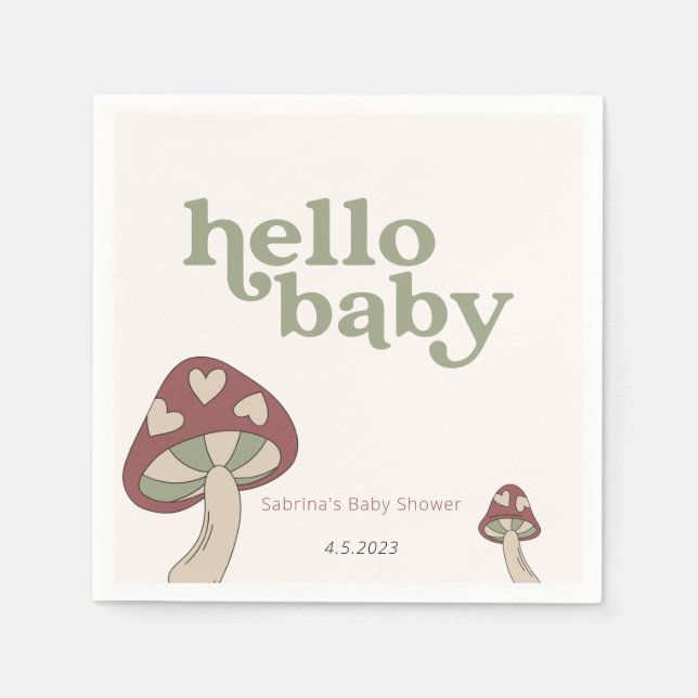 Mushroom Baby Shower Invitation | Sage Green  Napkin (Front)
