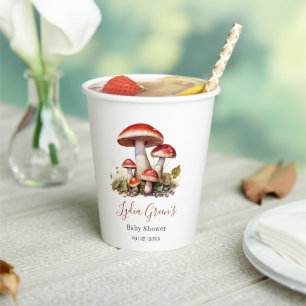 Mushroom Baby Shower Invite, Fall Gender Neutral Paper Cups