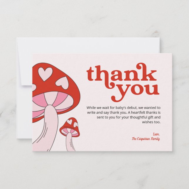 Mushroom Baby Shower Thank You | Red & Pink Card (Front)