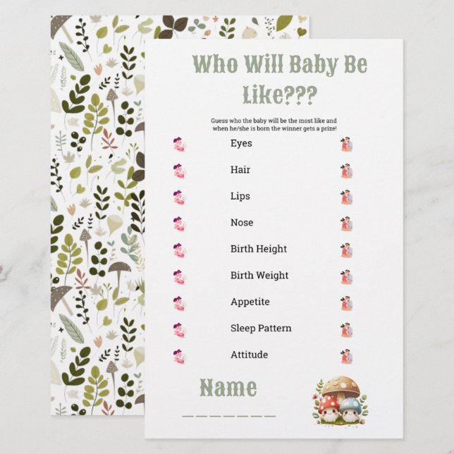 Mushroom Baby Shower Who is Baby Like Stationery (Front/Back)