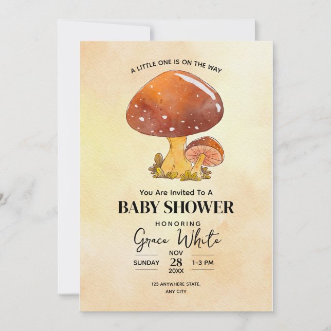 Mushroom Baby Shower Woodland Baby Shower minimal Invitation (Front)