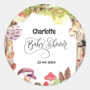 mushroom baby shower woodland forest  classic round sticker