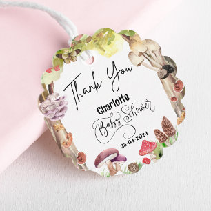 mushroom baby shower woodland forest favour tags
