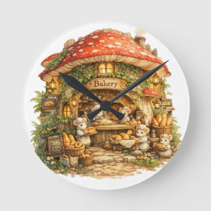 Mushroom Bakery Whimsical Woodland Cottagecore Round Clock