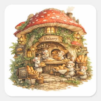 Mushroom Bakery | Whimsical Woodland Cottagecore Square Sticker