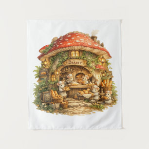 Mushroom Bakery Whimsical Woodland Cottagecore Tapestry