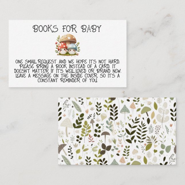 Mushroom BRING A BOOK BABY SHOWER Place Card (Front/Back)