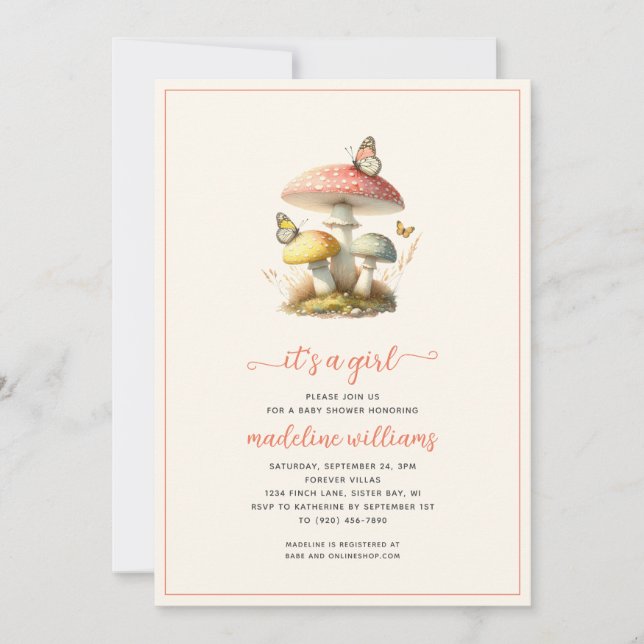 Mushroom Butterfly Woodland Nature Baby Shower Invitation (Front)