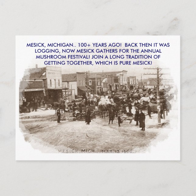MUSHROOM CAPITAL, MESICK, MICHIGAN ~PROMO POSTCARD (Front)