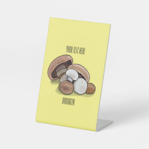 Mushroom cartoon illustration pedestal sign