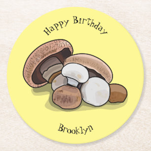 Mushroom cartoon illustration round paper coaster