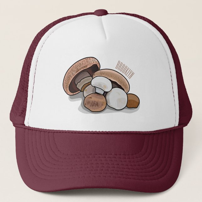 Mushroom cartoon illustration  trucker hat (Front)