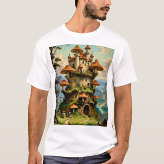 Mushroom Castle Fantasy Art Whimsical T-Shirt Desi