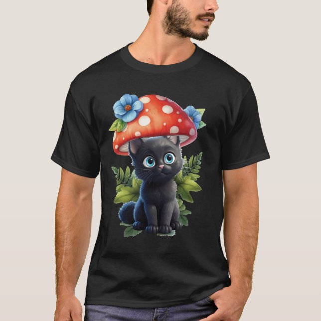 Mushroom Cat Never Forget Your Morels T-Shirt (Front)
