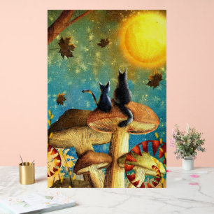 Mushroom Cats  Acrylic Sign