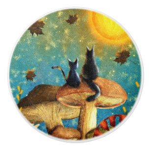 Mushroom Cats Ceramic Knob
