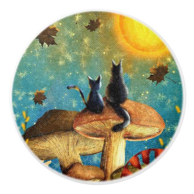 Mushroom Cats  Ceramic Knob (Front)