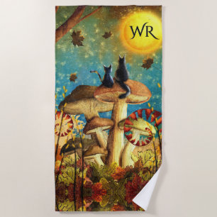 Mushroom Cats Monogram Beach Towel