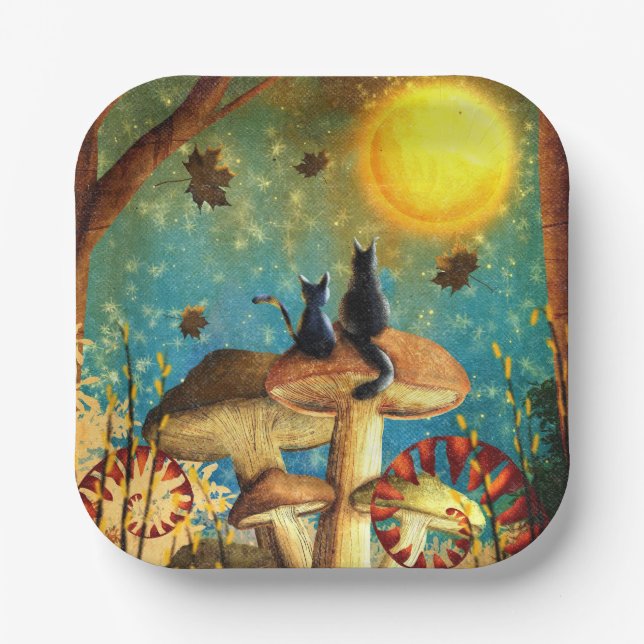 Mushroom Cats  Paper Plate (Front)