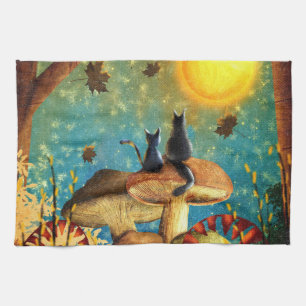 Mushroom Cats  Tea Towel
