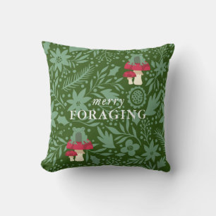 Mushroom Christmas Cottagecore Throw Pillow