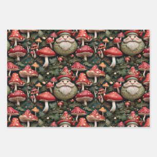 Mushroom Christmas Santa Wrapping Paper Sheet