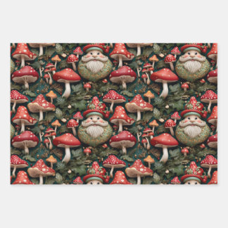 Mushroom Christmas Santa Wrapping Paper Sheet
