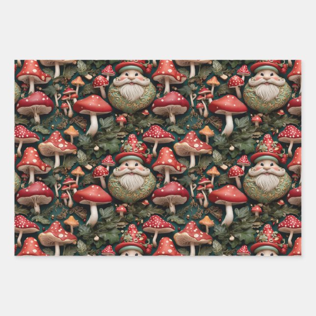 Mushroom Christmas Santa Wrapping Paper Sheet (Front 2)