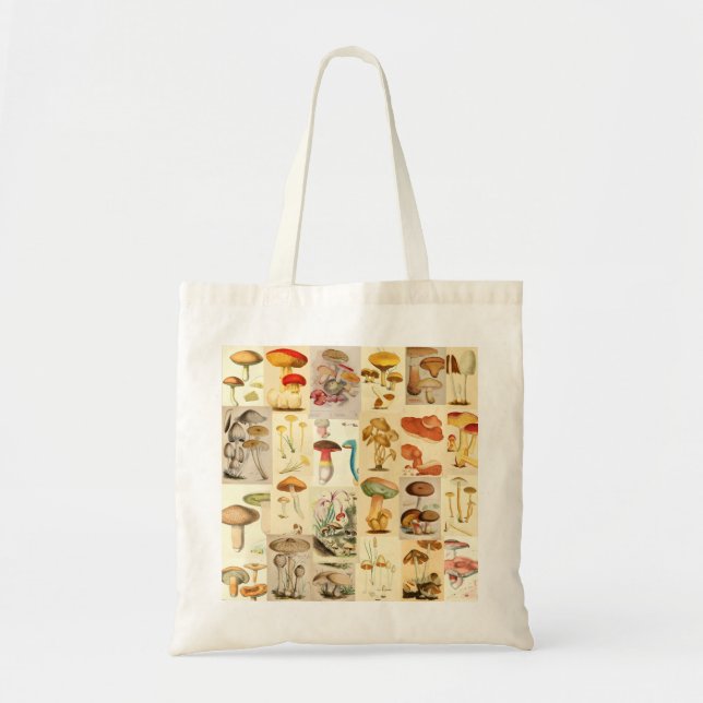 Mushroom Collage Vintage Print Bag Shopping (Front)