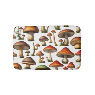 Mushroom Collection Pattern Design Bath Mat