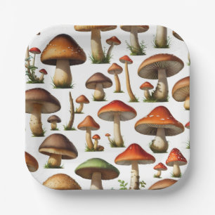Mushroom Collection Pattern Design Paper Plate
