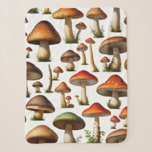 Mushroom Collection Pattern Design Sherpa Blanket