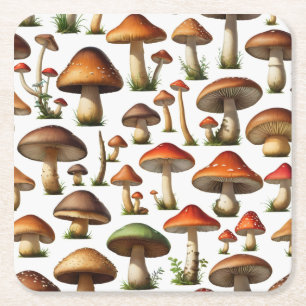 Mushroom Collection Pattern Design Square Paper Coaster