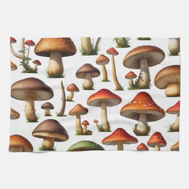 Mushroom Collection Pattern Design Tea Towel (Horizontal)