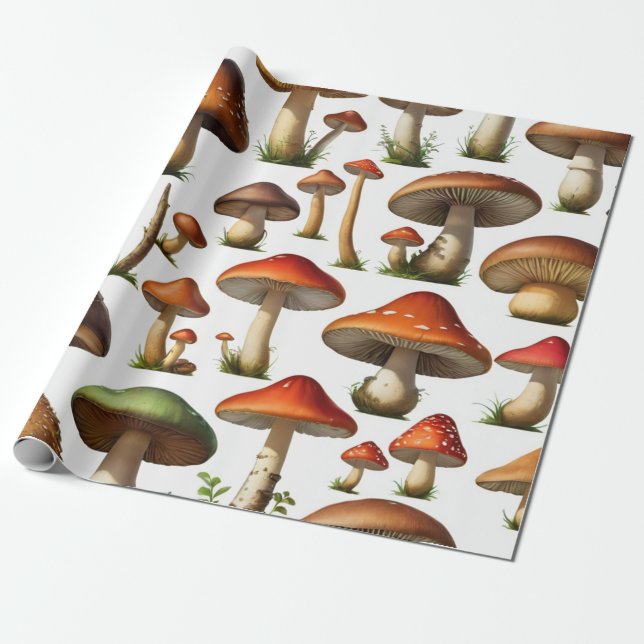 Mushroom Collection Pattern Design Wrapping Paper (Unrolled)