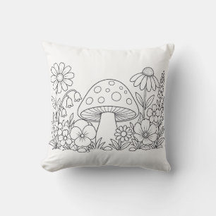 Mushroom Colouring Book Pillow Cottagecore