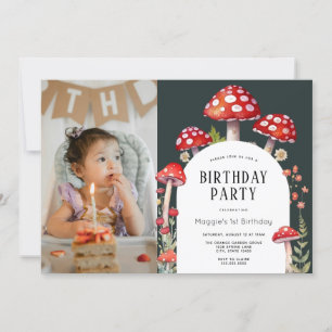 Mushroom Cottage Woodland Birthday Photo Invitation