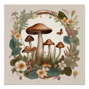 Mushroom Cottagecore Poster