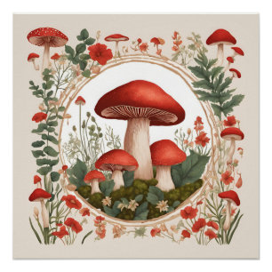 Mushroom Cottagecore Poster