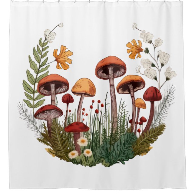 Mushroom drawing shower curtain (Front)